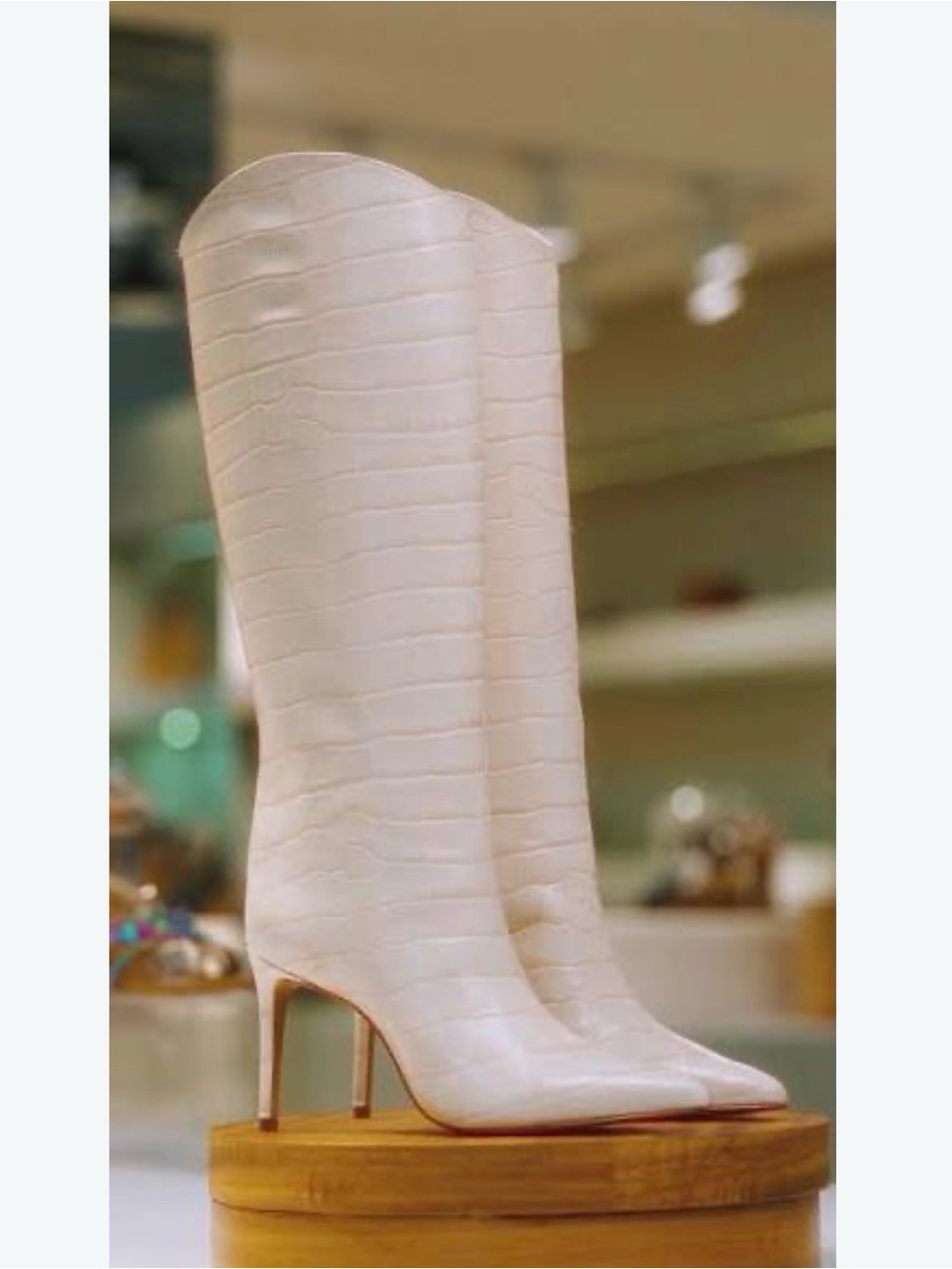 SCHUTZ White Croc-Embossed Knee-High Stiletto Boots